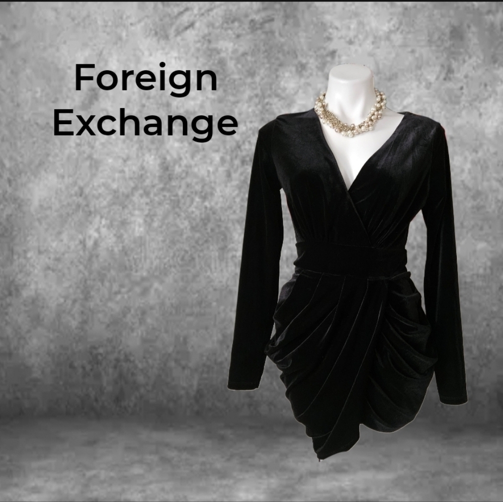 Foreign Exchange Black Long Sleeve Ruched Cocktail Dress